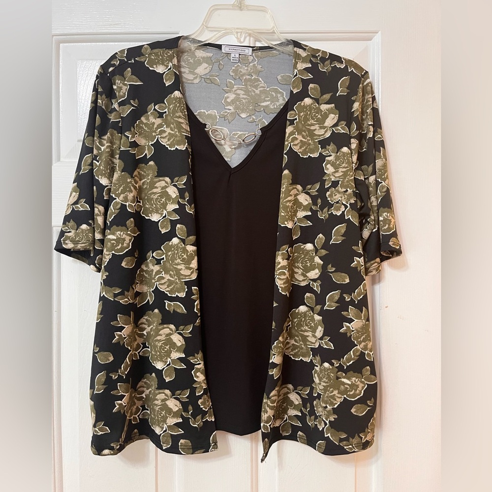 Floral Black and Green Women's Top